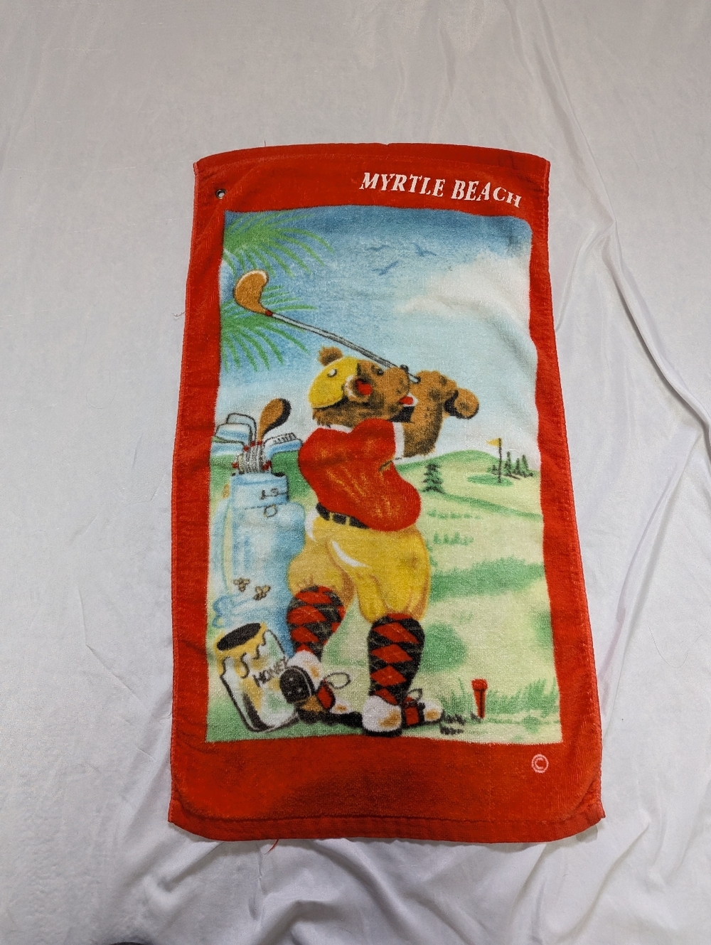 Vintage 90s Myrtle Beach Golfing  Bear Golf Towel 26" X 15" 100% Cotton SEE